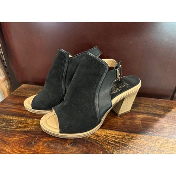 Coach Black Sandal Suede Leather Peep Toe Block Heel Shoes- 6.5 - Picture 2 of 8